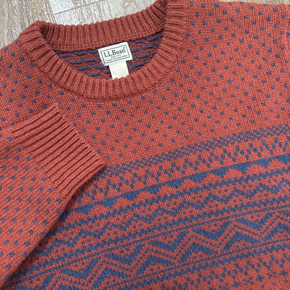 Vintage L. L. Bean 100% Lambswool Sweater Nordic Fair Isle Red Blue Size XL